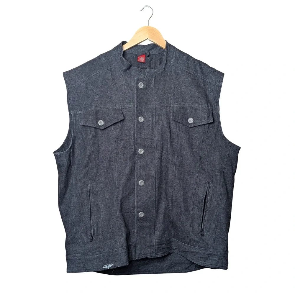 Street & Steel Motorcycle Vest Mens 2XL Black Biker Denim Riding Gear Pockets